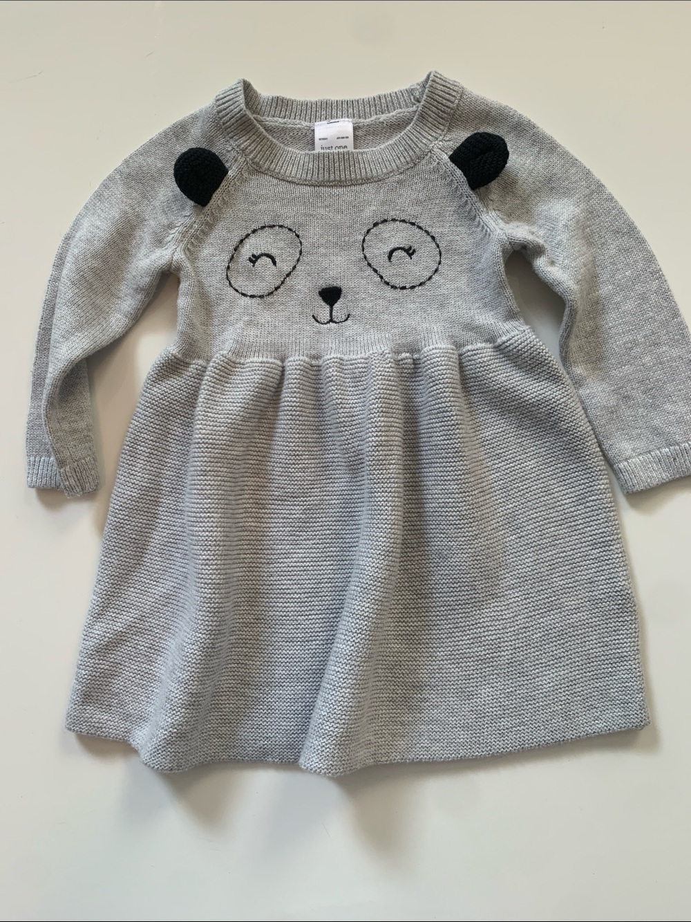 Carter's Light Gray Knit Panda Dress with Black Ear Accents Size 6M